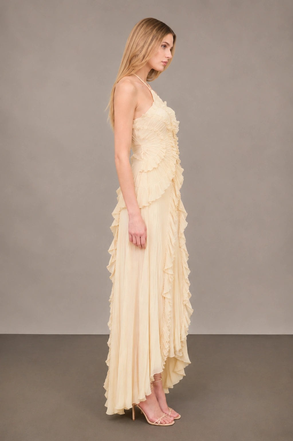 Aurora Pleated Gown - Buttercream Yellow