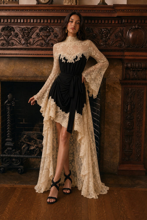 Ethereal Lace Gown - Black Champagne