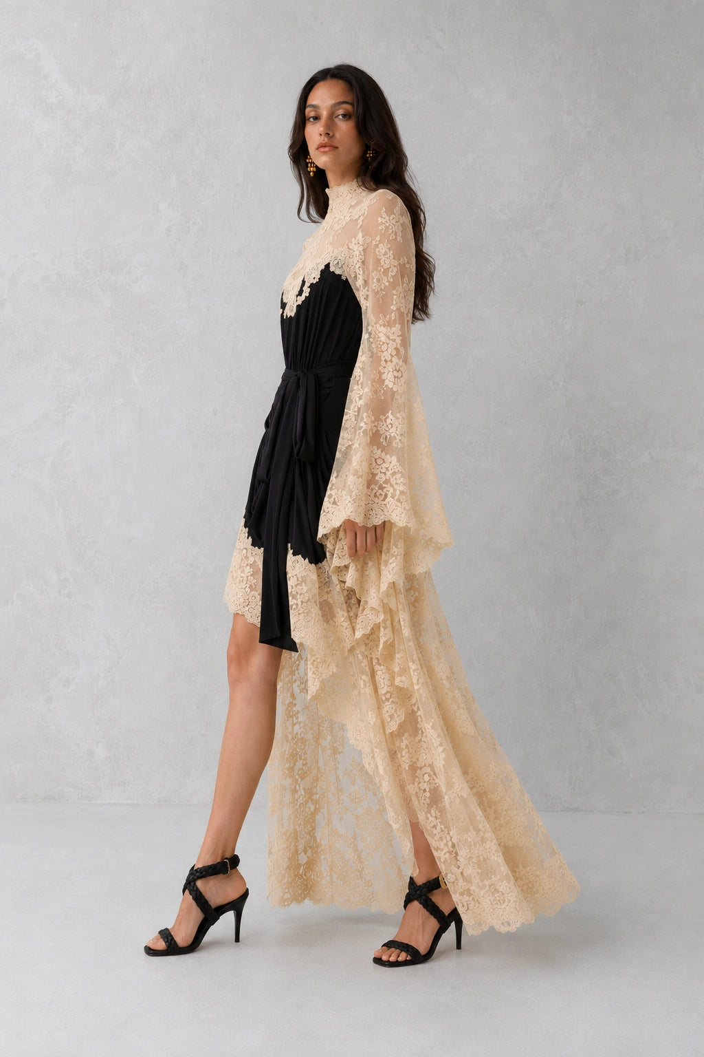 Ethereal Lace Gown - Black Champagne