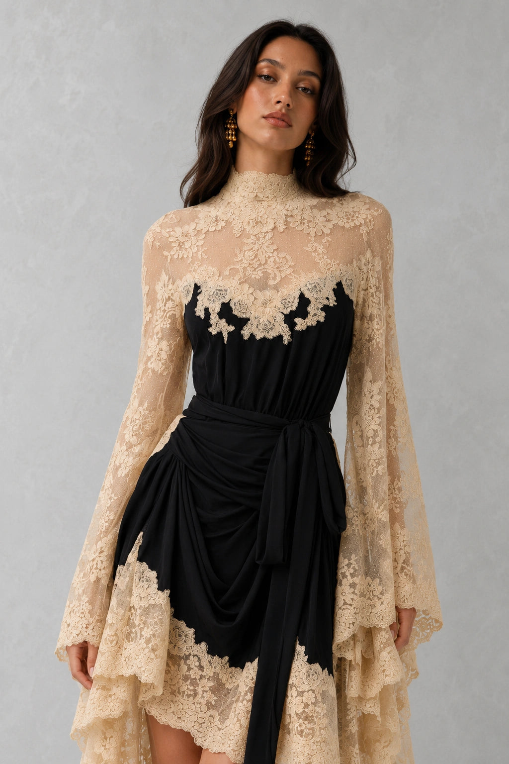 Ethereal Lace Gown - Black Champagne