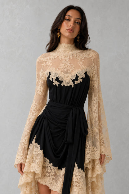 Ethereal Lace Gown - Black Champagne