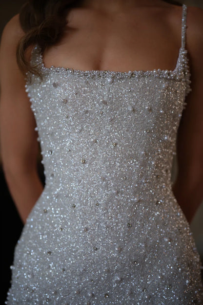 Estelle Crystal Pearl Mini Dress - Silver Frost