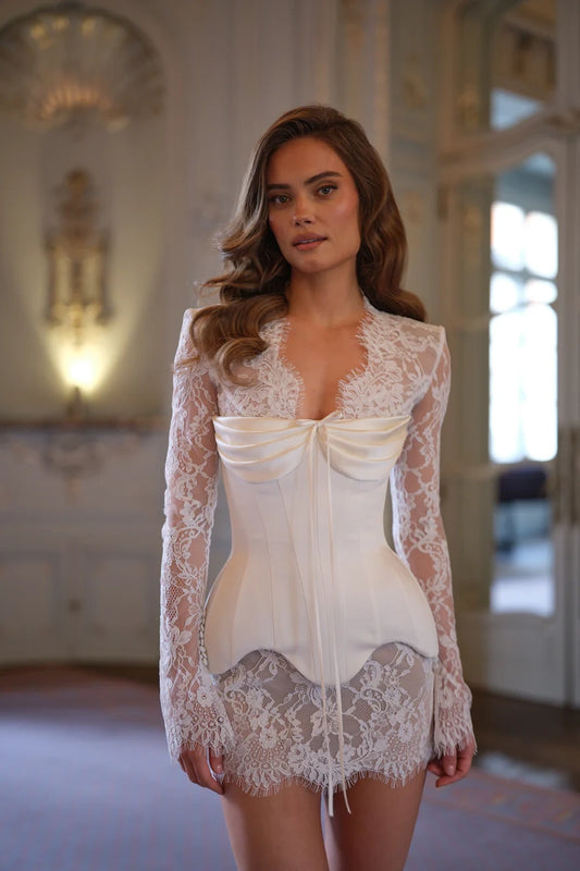 Violetta Draped Corset Mini Dress - Ivory Blossom