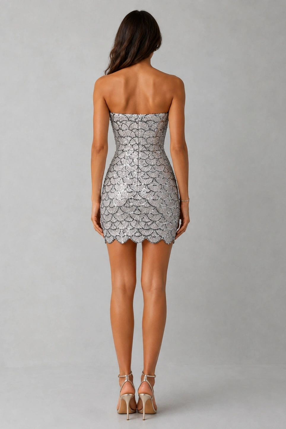Seraphine Scalloped Sequin Mini Dress - Mirror Silver