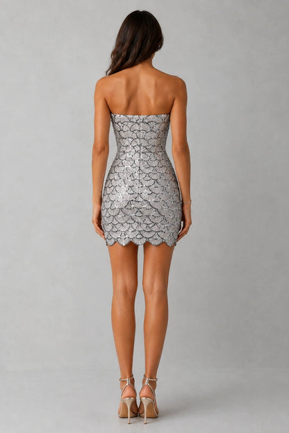 Seraphine Scalloped Sequin Mini Dress - Mirror Silver